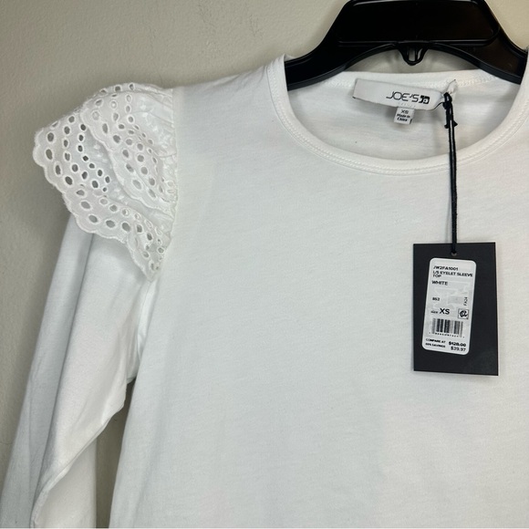 Joe's Jeans Womens Ruffle Eyelet Sleeve 100% CottonTop White Stylish Size XS NWT - Picture 5 of 9